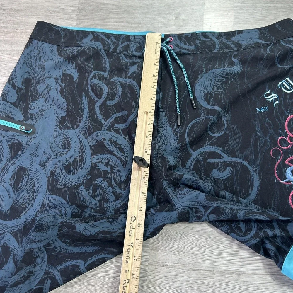 NEW Sullen Kraken Boardshorts Mens 40 Black Nautical Skull Print Swim Trunks
